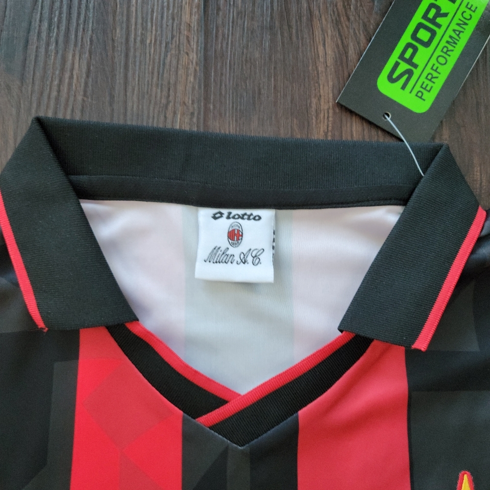 Paolo Maldini AC Milan New Men's Retro Long Sleeve Lotto Soccer Jersey - Picture 6 of 9
